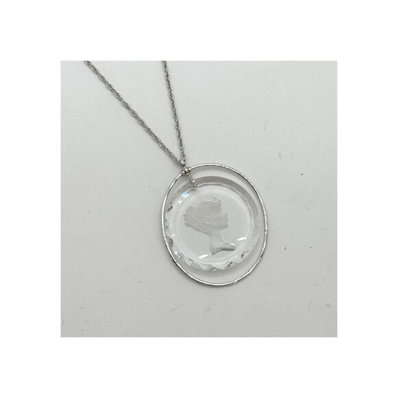 Vtg Crystal Glass Intaglio Cameo Lady Pendant Hallmark Cards Inc Rope Necklace - Picture 6 of 13
